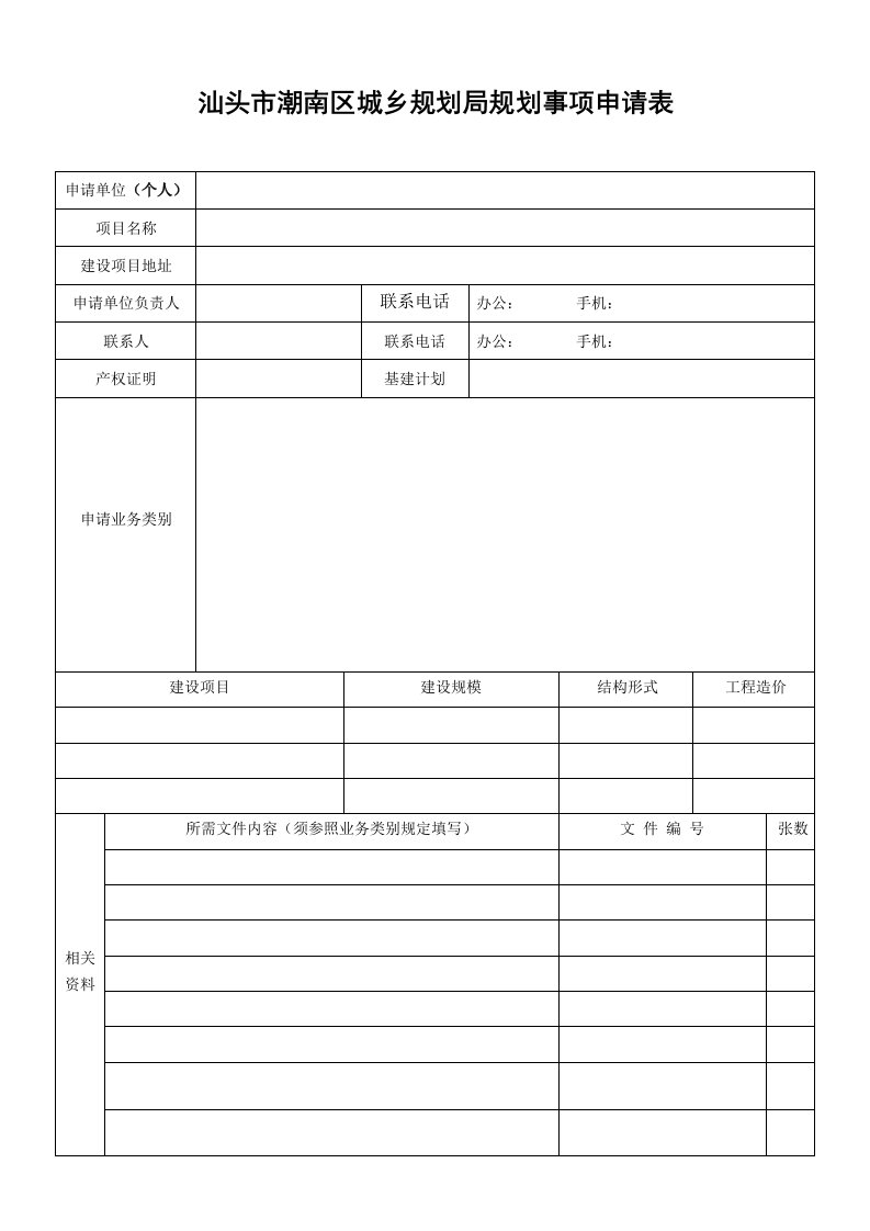 汕头市潮南区城乡规划局规划事项申请表