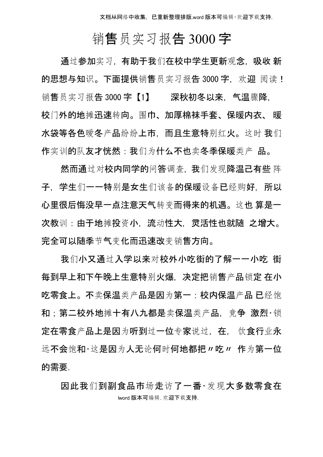 销售员实习报告3000字