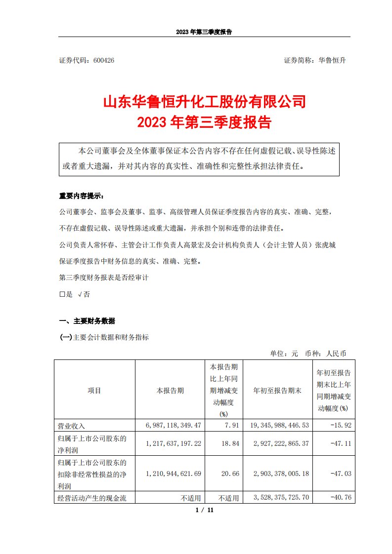 上交所-华鲁恒升2023年三季度报告-20231027