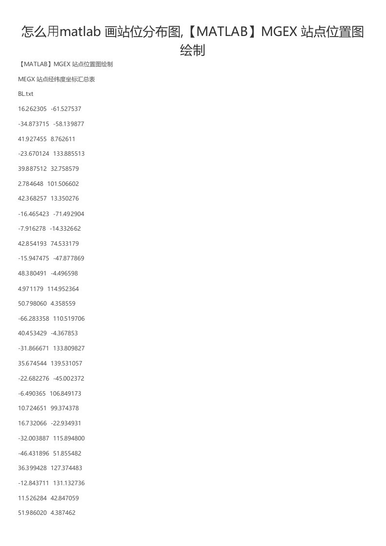 怎么用matlab画站位分布图MGEX站点位置图绘制