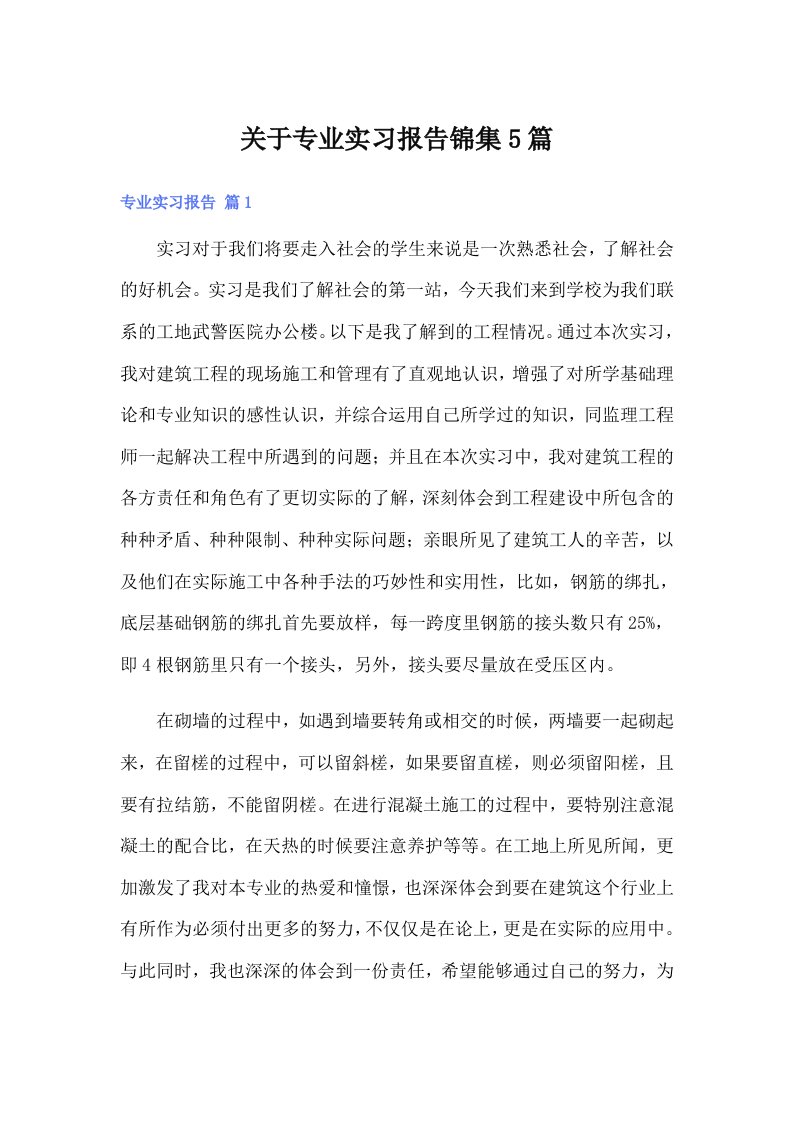 （精编）关于专业实习报告锦集5篇