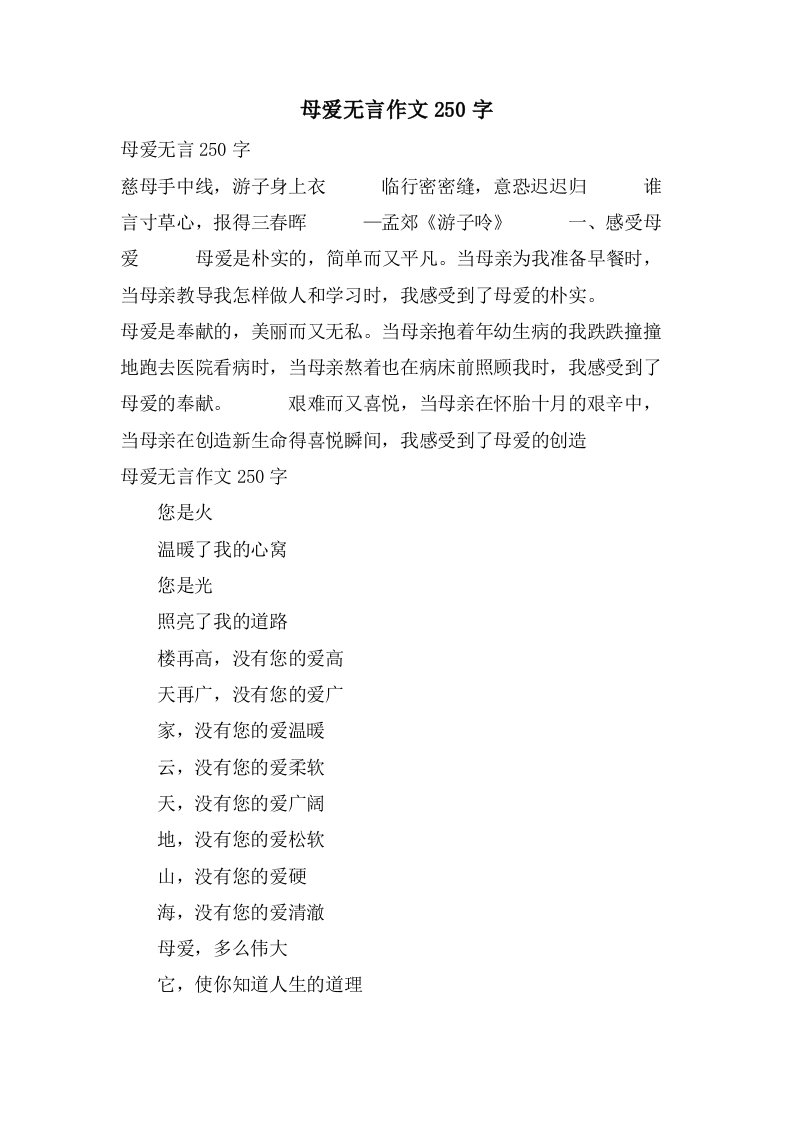 母爱无言作文250字