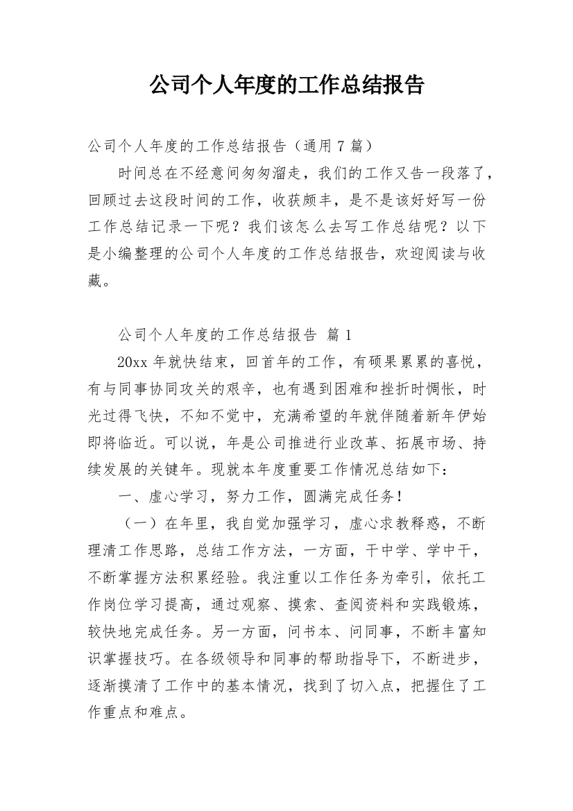 公司个人年度的工作总结报告