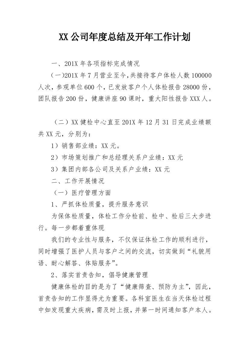 XX公司年度总结及开年工作计划