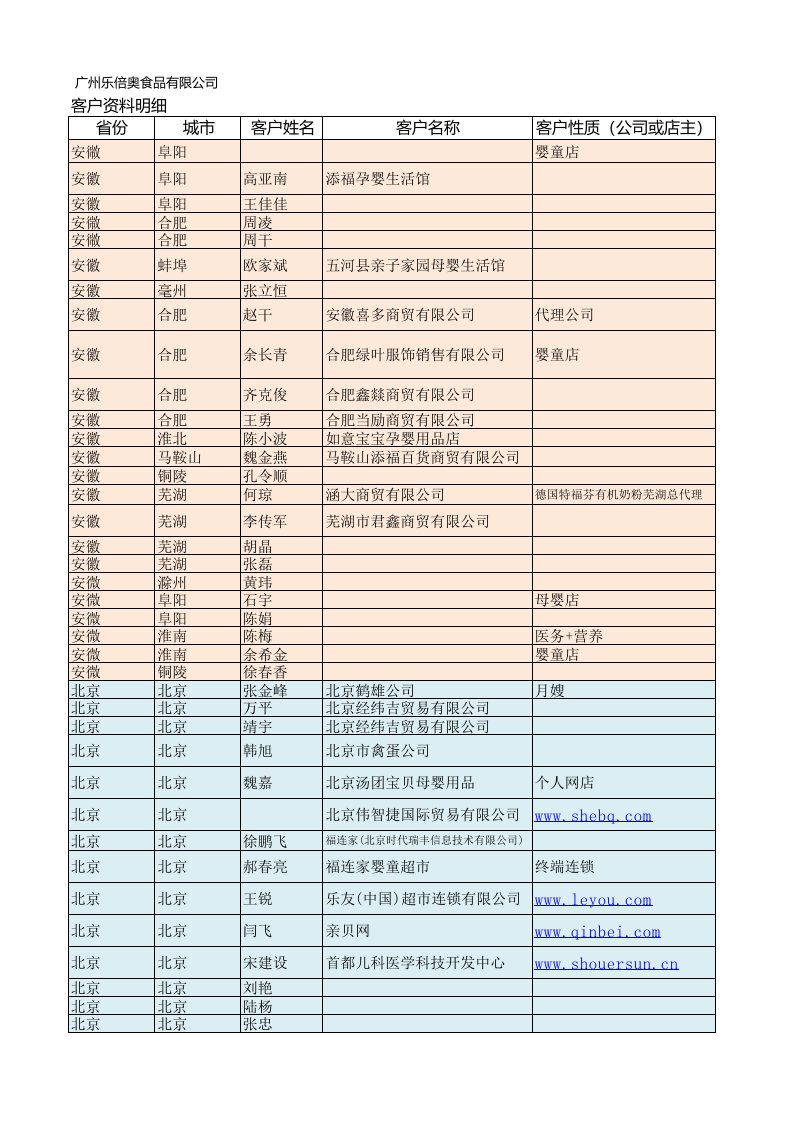 表格模板-全国婴童行业经销商客户资料表详phoenix