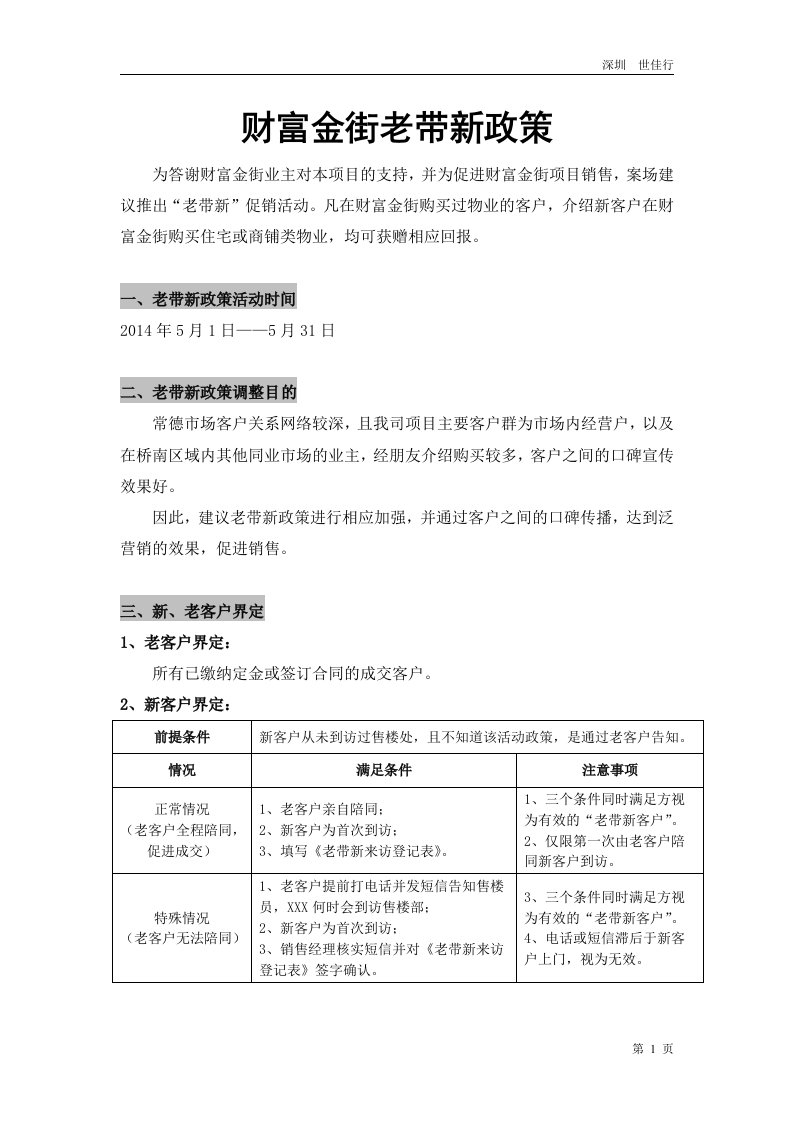 房地产楼盘老带新政策及相关表格