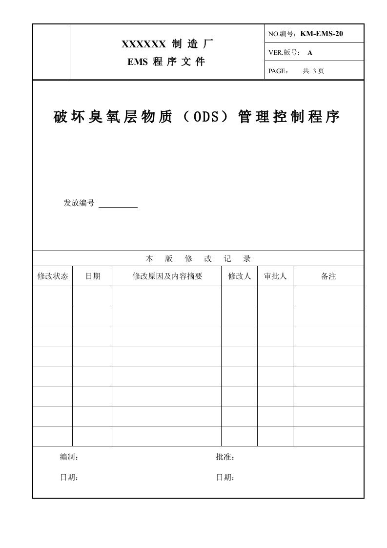 破坏臭氧层物质(ODS)管理控制程序