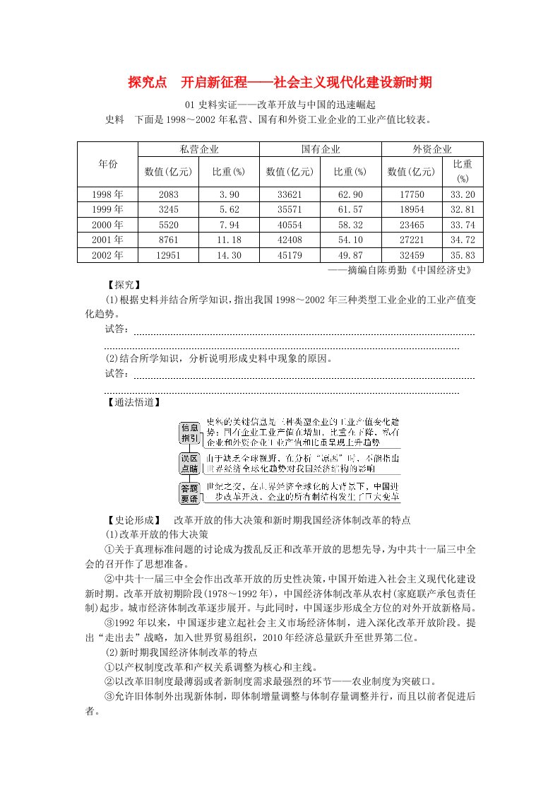 创新版2025版高考历史全程一轮复习素养提升第七单元中华文明的再铸与复兴__现代中国时期第22讲改革开放和社会主义现代化建设新时期