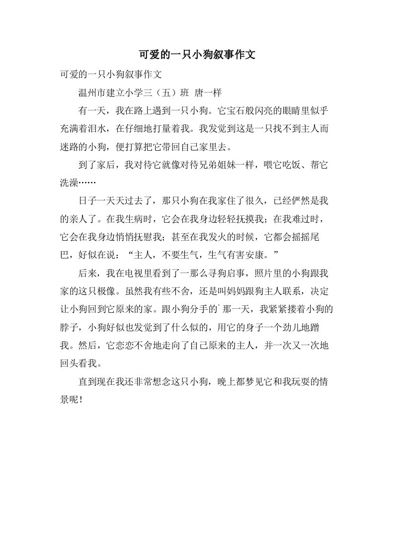 可爱的一只小狗叙事作文