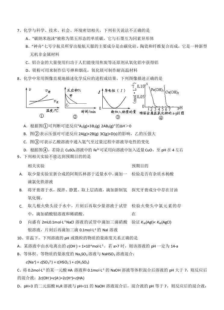 wuvAAA浙江省2011年高考名师名校交流卷九理综