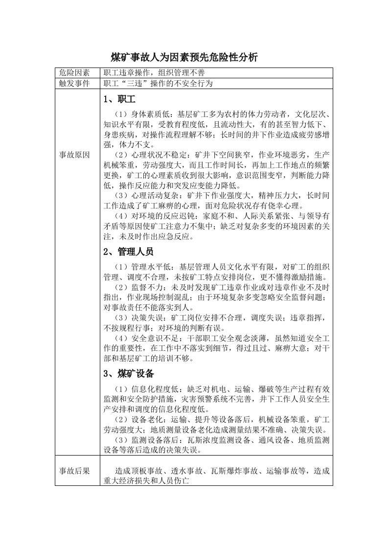 煤矿事故人为因素预先危险性分析.doc