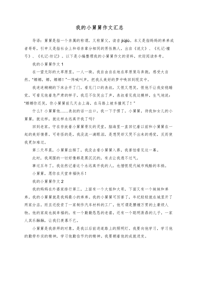 我的小舅舅作文汇总