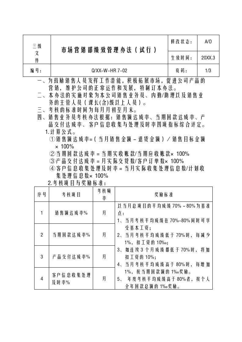 推荐-模具制造业市场营销部考核办法