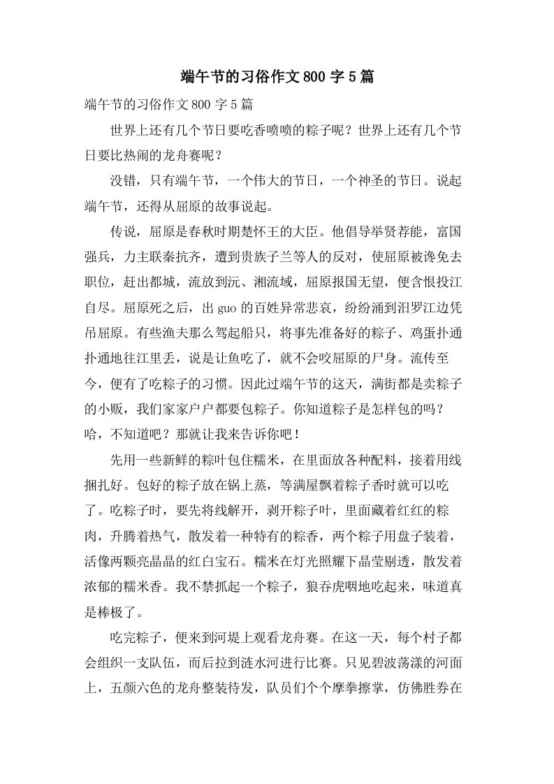 端午节的习俗作文800字5篇