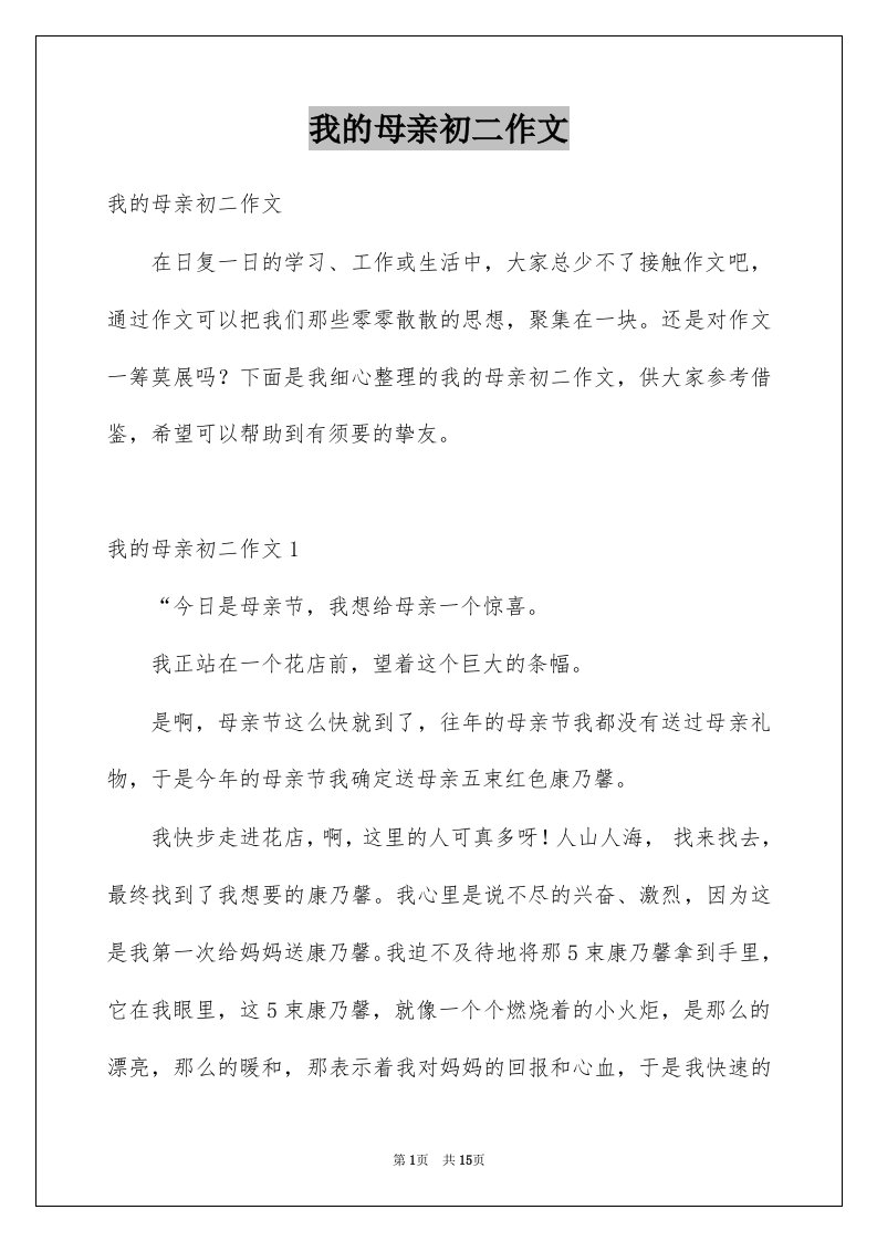 我的母亲初二作文汇编