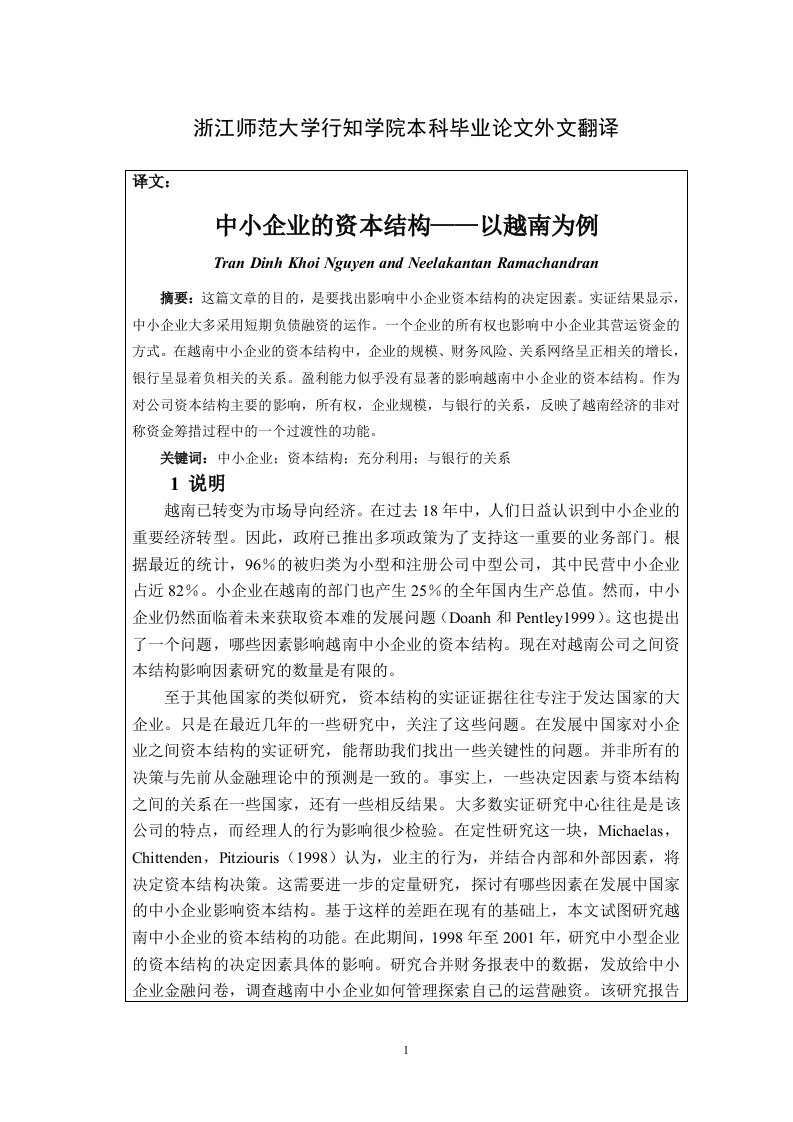 中小企业的资本结构——以越南为例