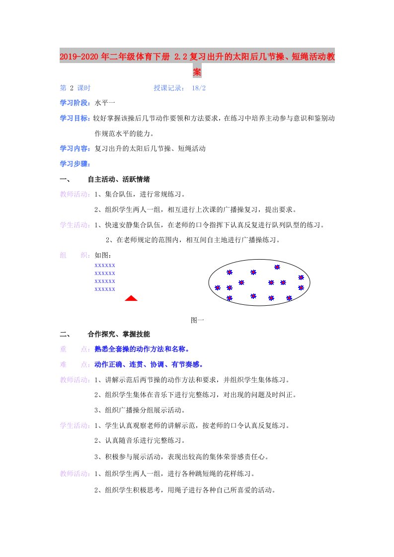 2019-2020年二年级体育下册