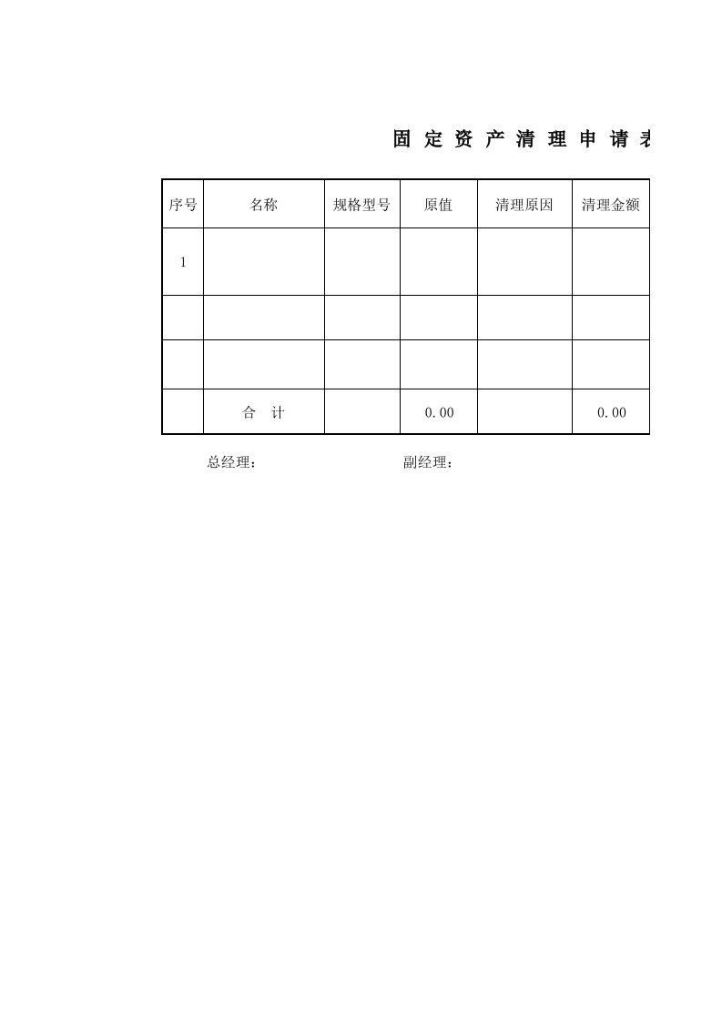 固定资产清理申请表