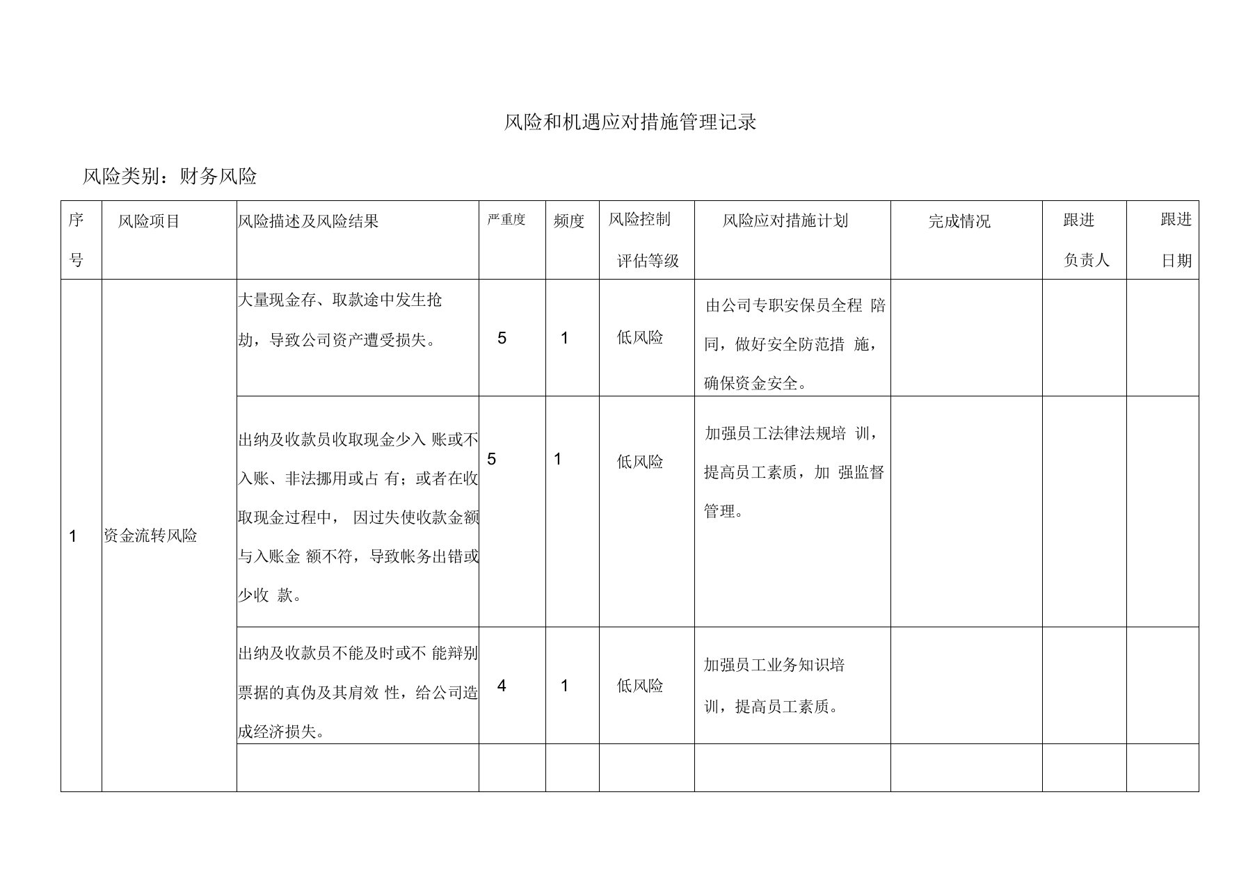 财务风险和机遇应对措施管理记录-非常好