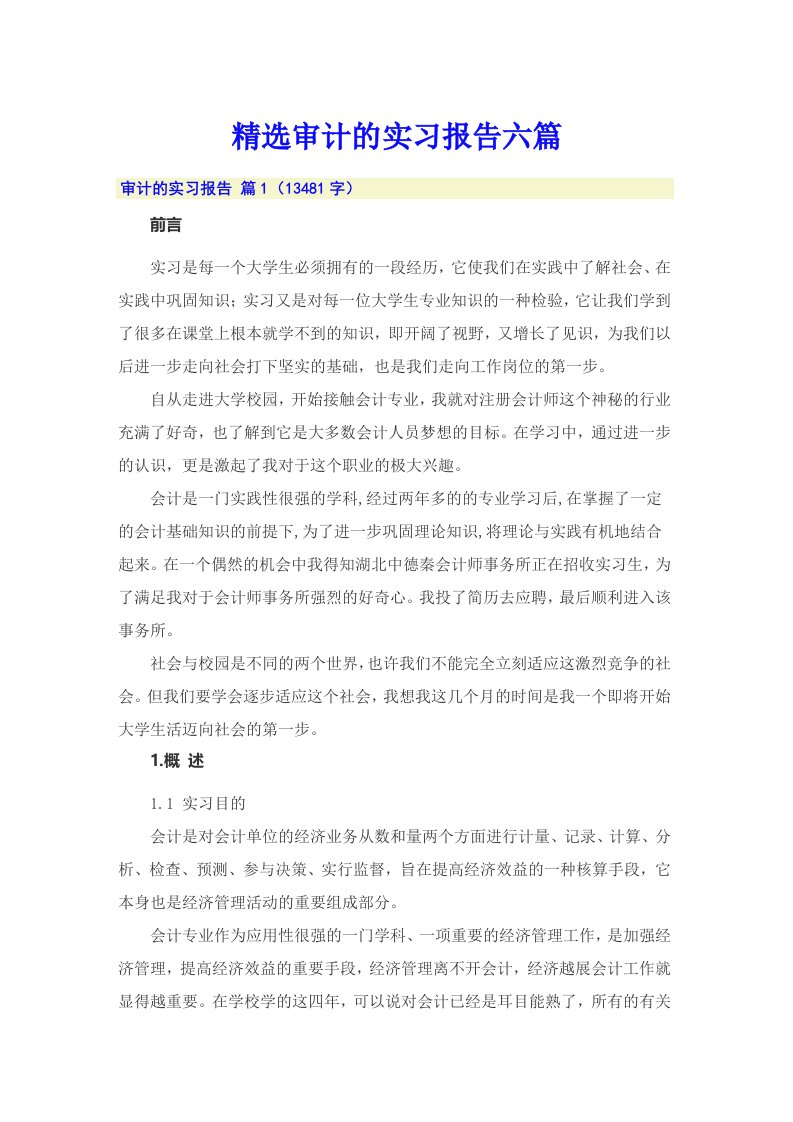 精选审计的实习报告六篇