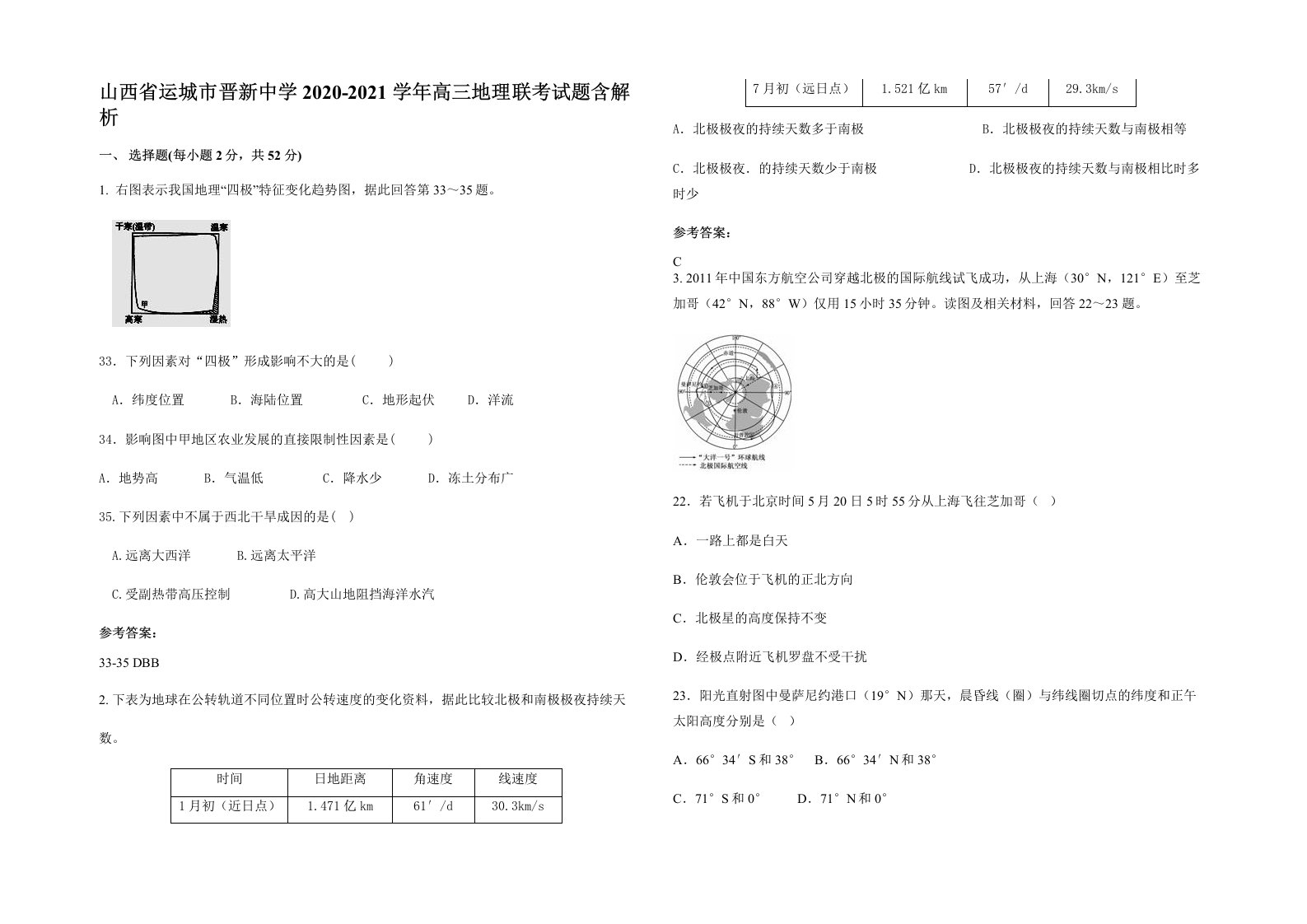 山西省运城市晋新中学2020-2021学年高三地理联考试题含解析