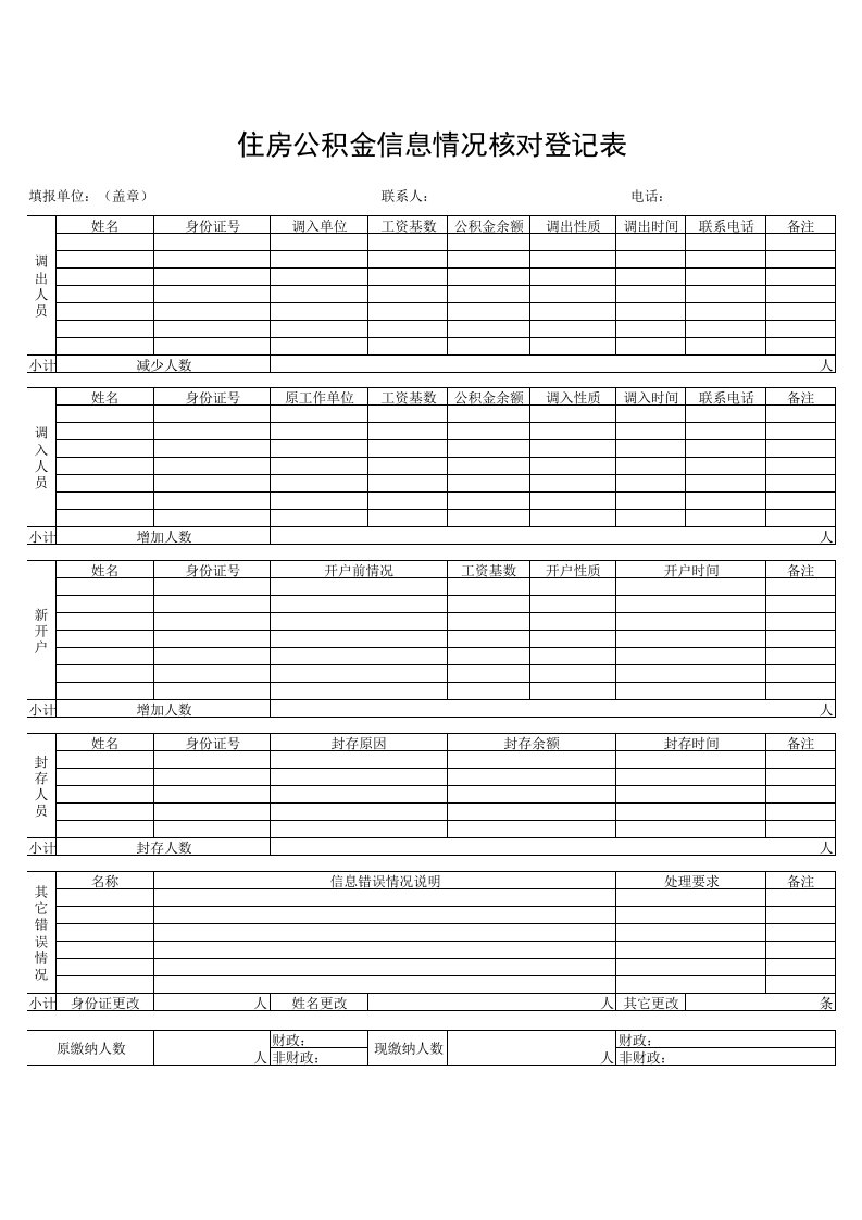 住房公积金信息情况核对登记表excel模板