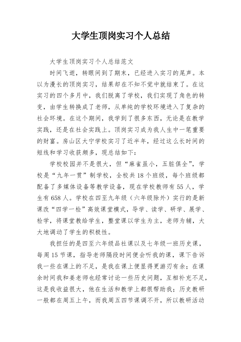 大学生顶岗实习个人总结_1