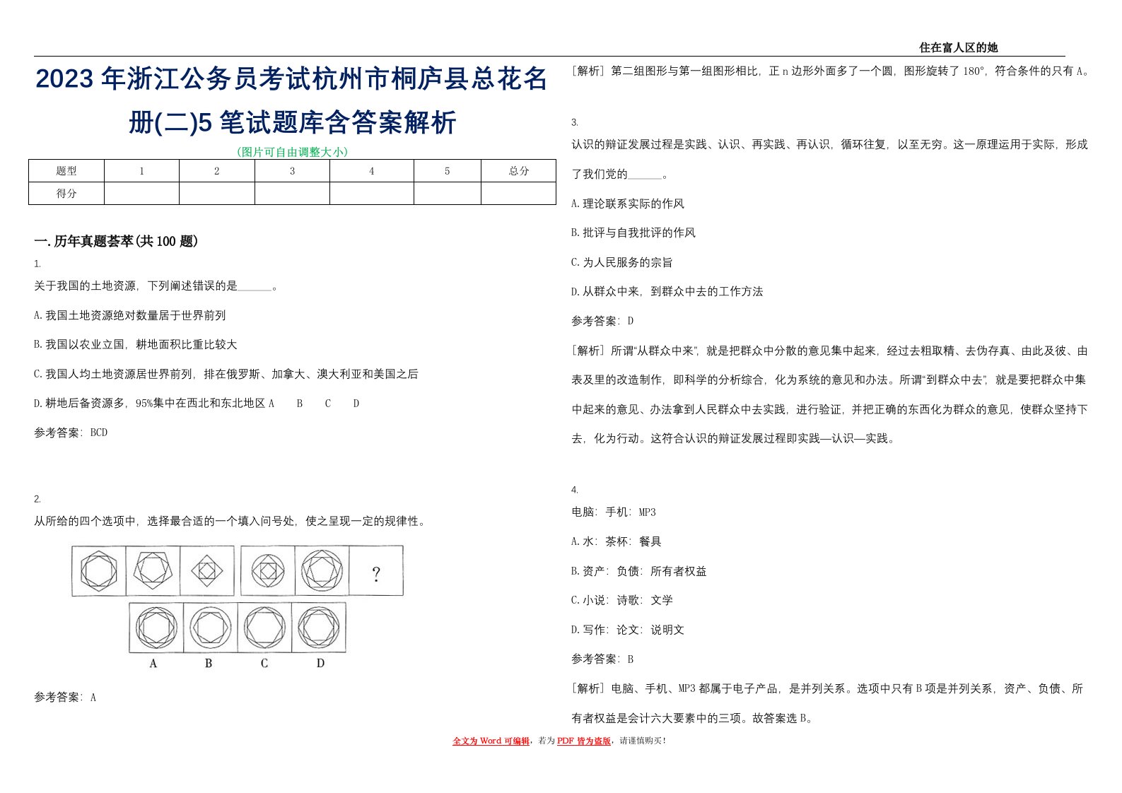 2023年浙江公务员考试杭州市桐庐县总花名册(二)5笔试题库含答案解析