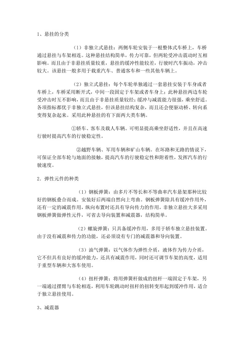 汽车行业-汽车悬挂分类及特点