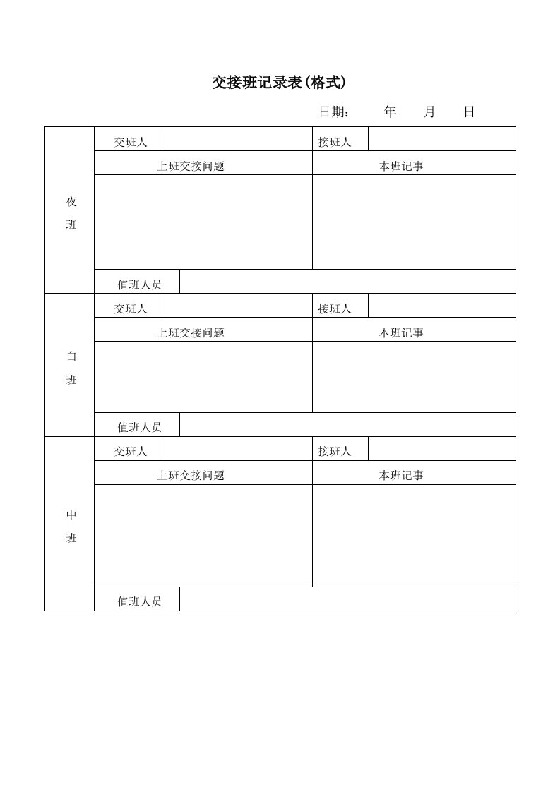 交接班记录表(格式)