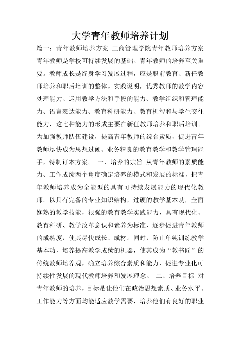 大学青年教师培养计划