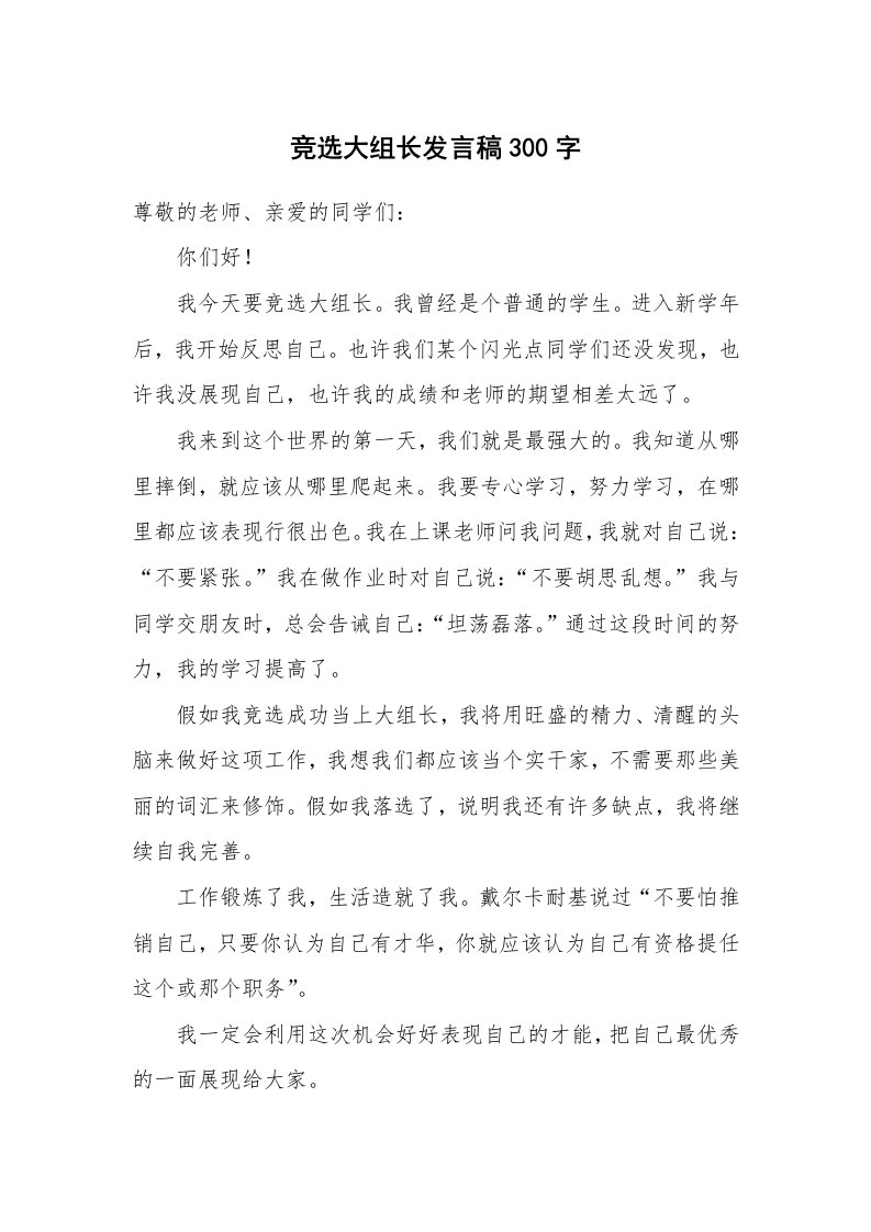 竞选大组长发言稿300字