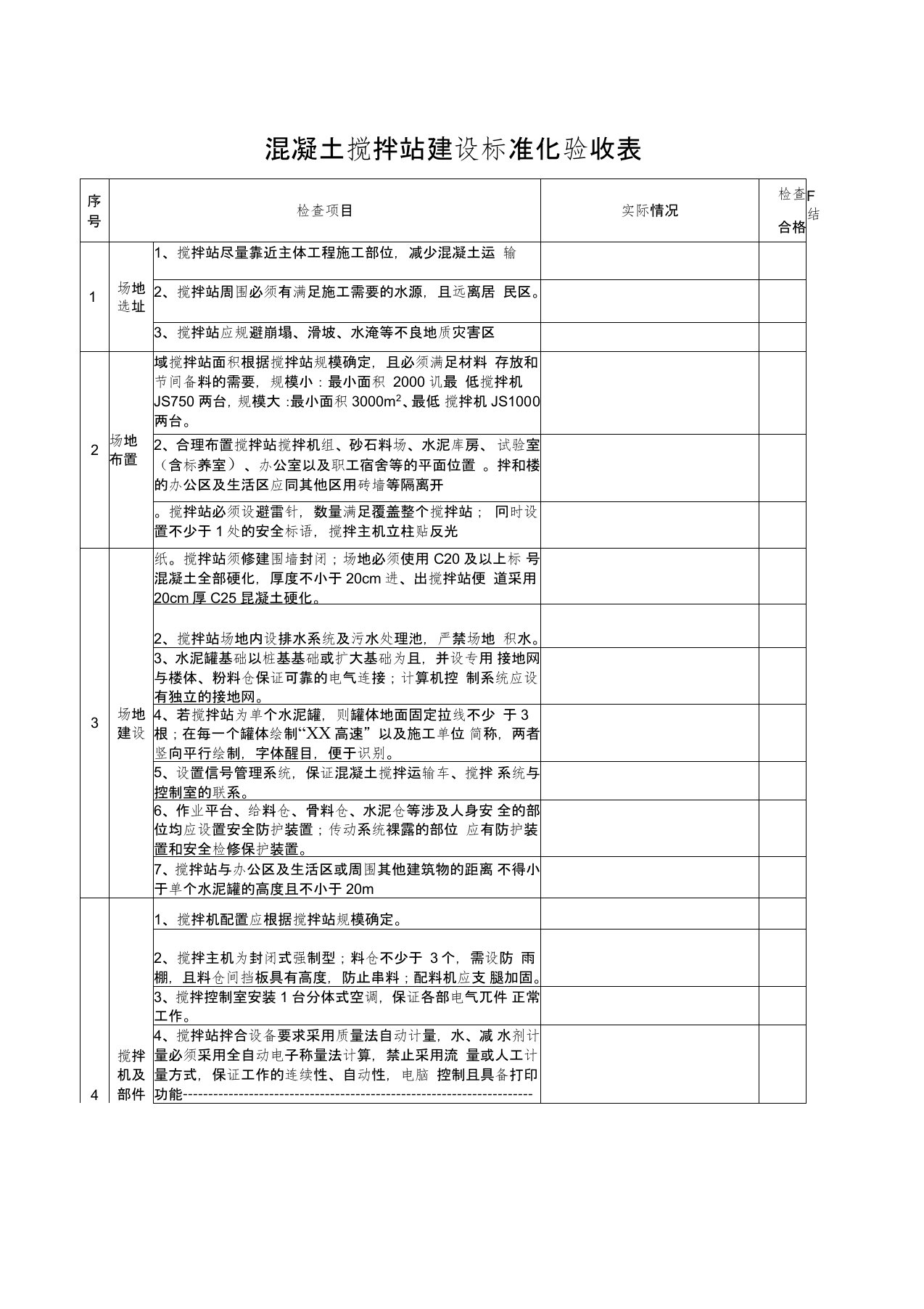 混凝土搅拌站建设标准化验收表