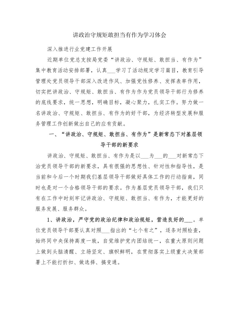 讲政治守规矩敢担当有作为学习体会