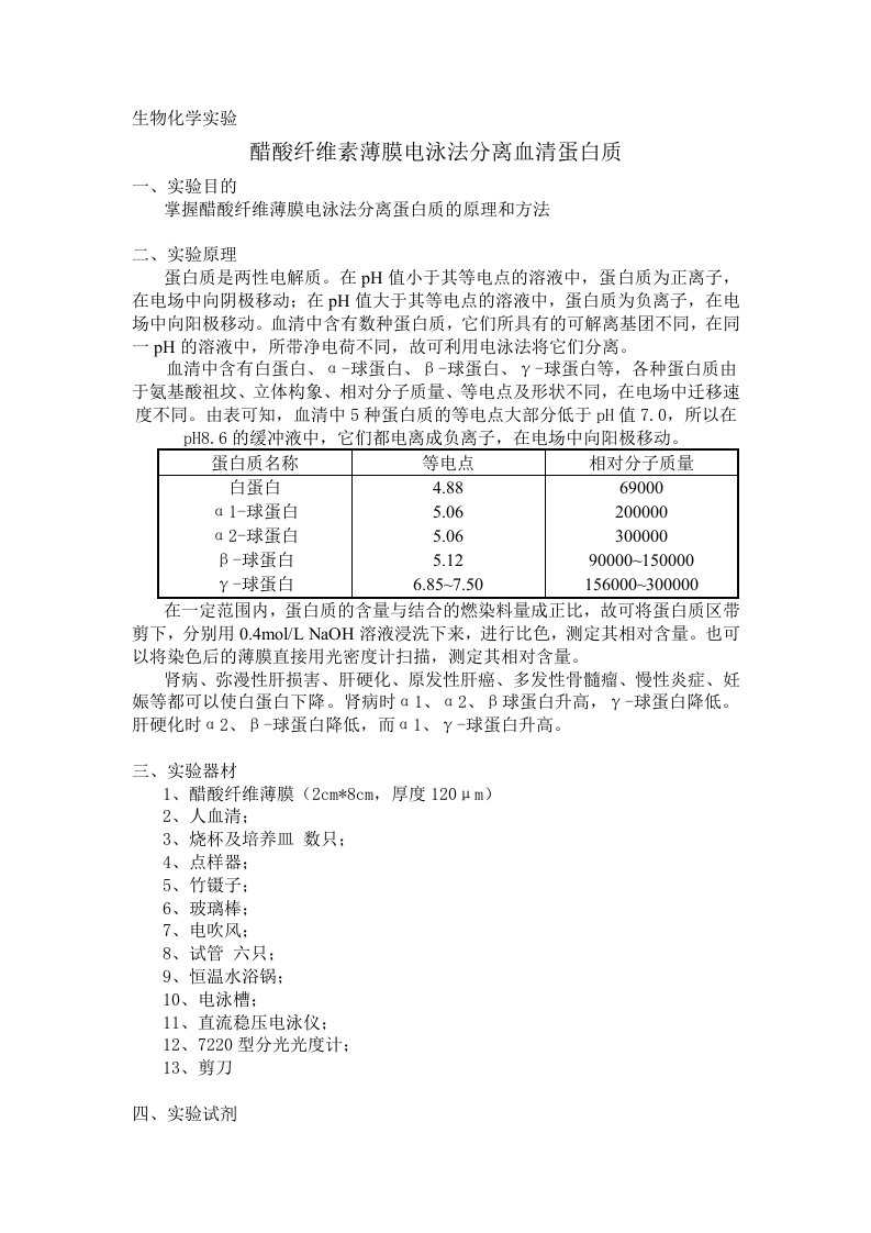 醋酸纤维素薄膜电泳法分离血清蛋白质