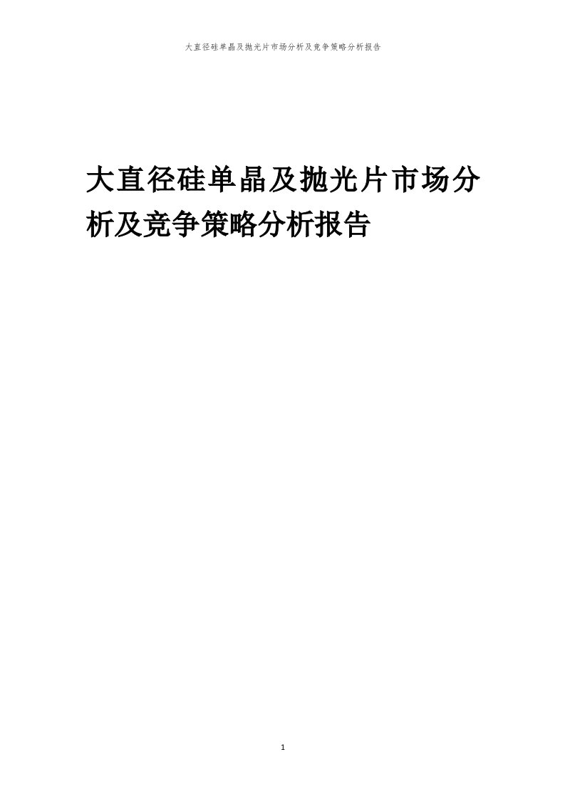 大直径硅单晶及抛光片市场分析及竞争策略分析报告