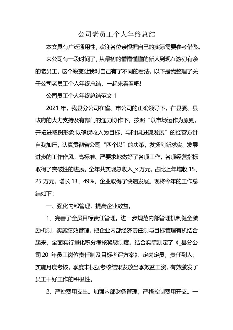 公司老员工个人年终总结