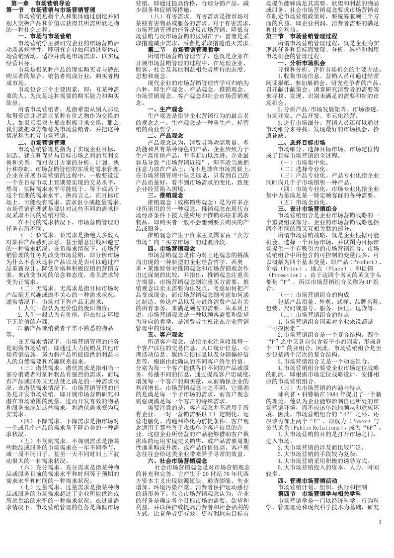 市场营销学复习资料