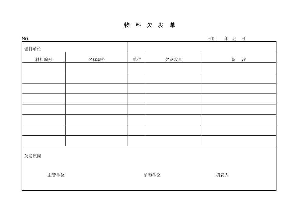 建筑资料-物料欠发单