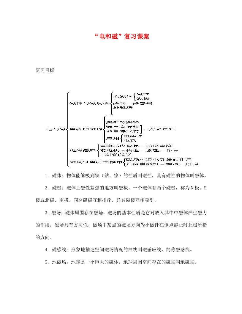 中考物理总复习教案电和磁