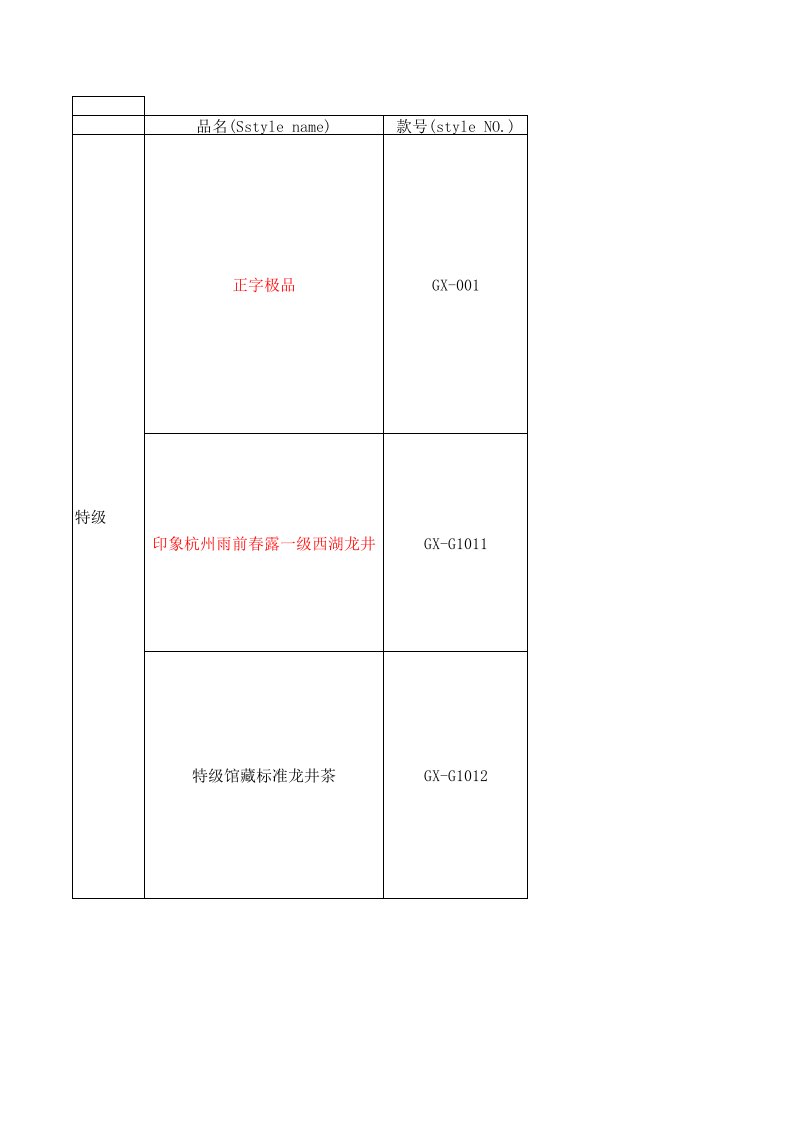 表格模板-西湖龙井茶叶购销产品价目表底价