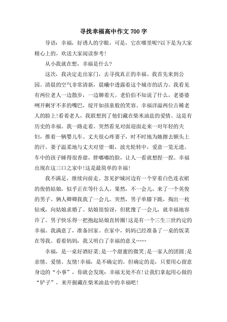 寻找幸福高中作文700字