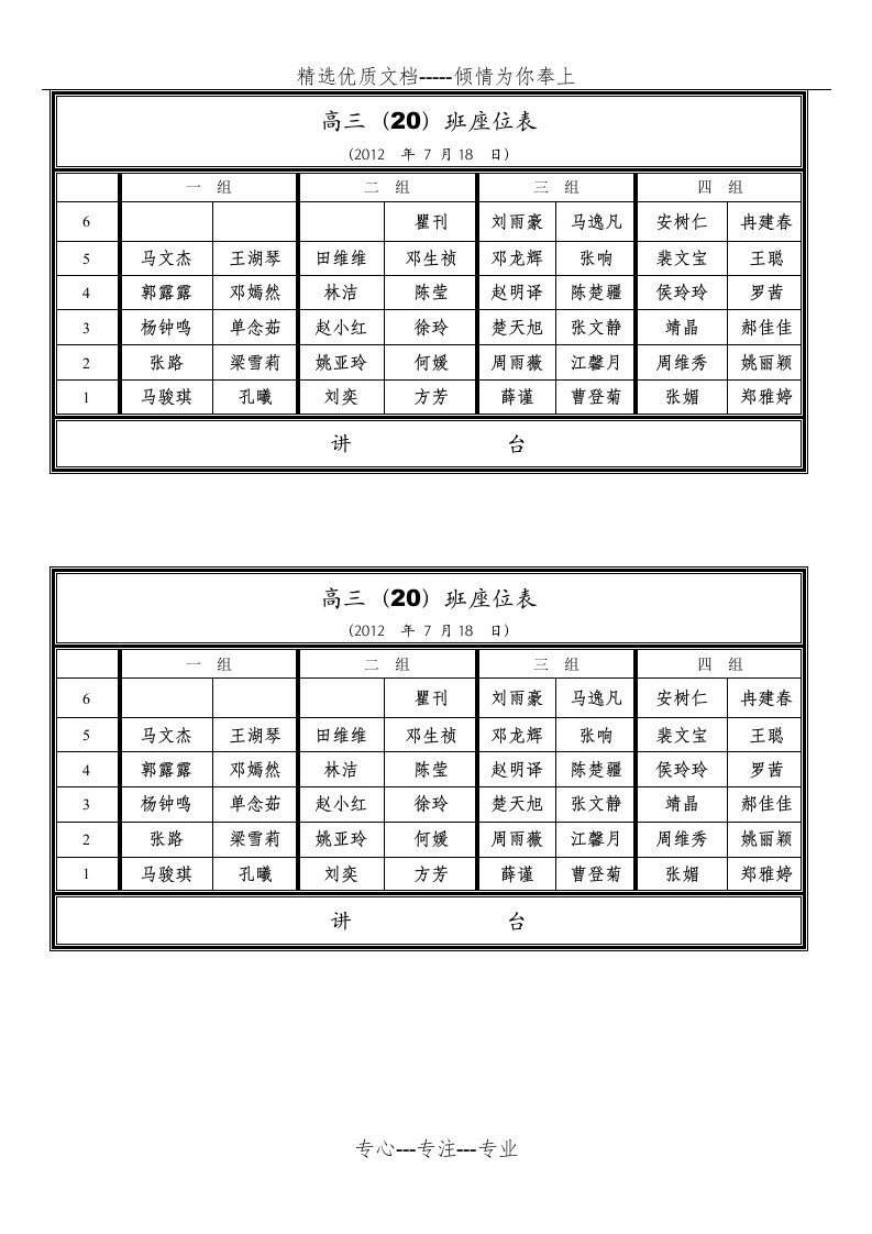 座位表空白模板(共1页)