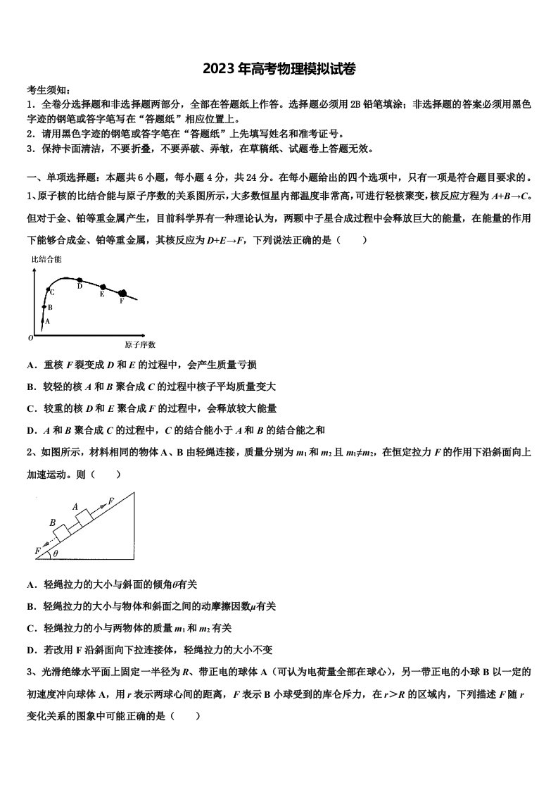 2023届云南省普洱市景东彝族自治县一中高三最后一模物理试题含解析