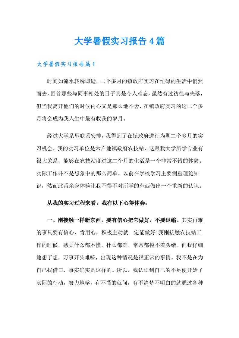 大学暑假实习报告4篇