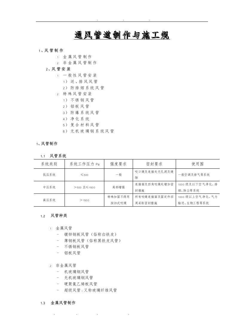 通风管道安装与施工规范标准