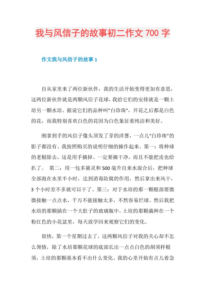 我与风信子的故事初二作文700字