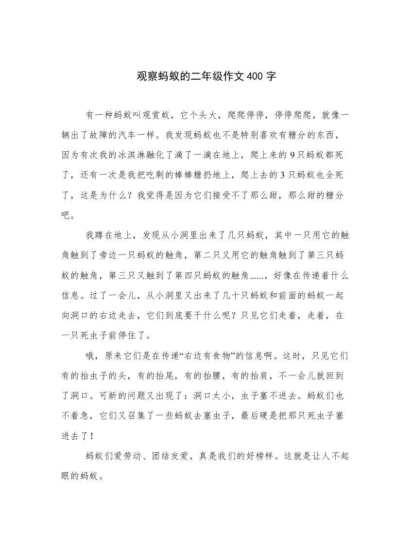 观察蚂蚁的二年级作文400字