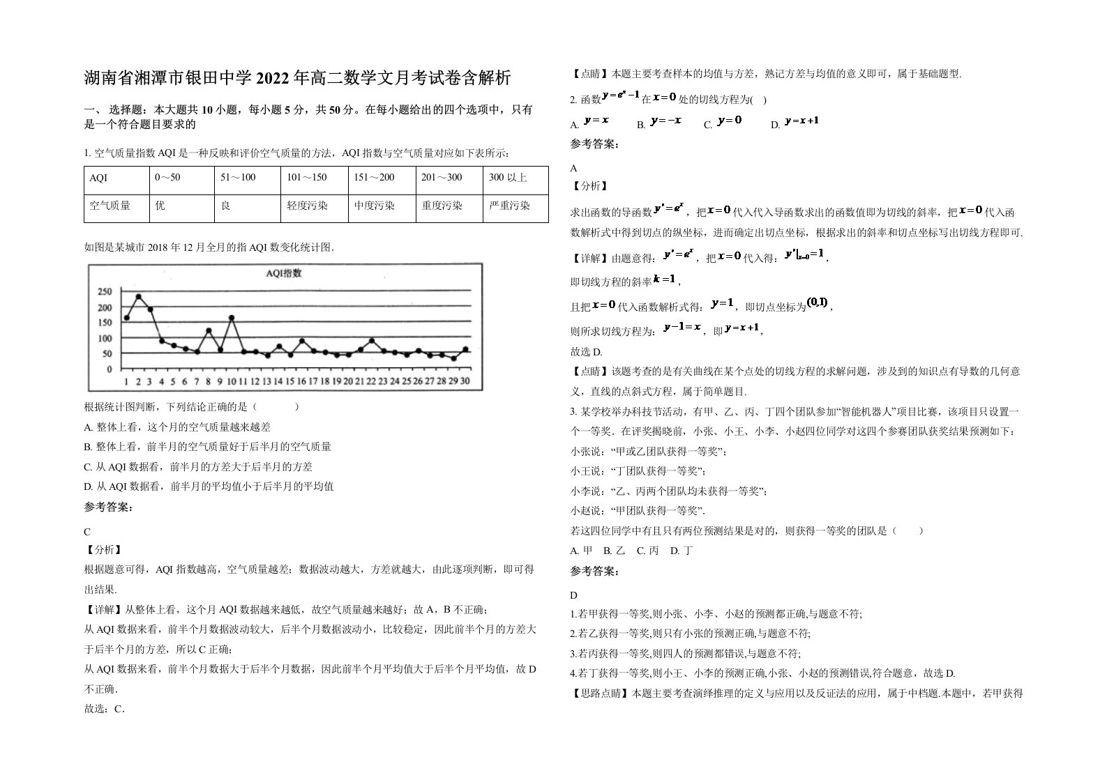 湖南省湘潭市银田中学2022年高二数学文月考试卷含解析