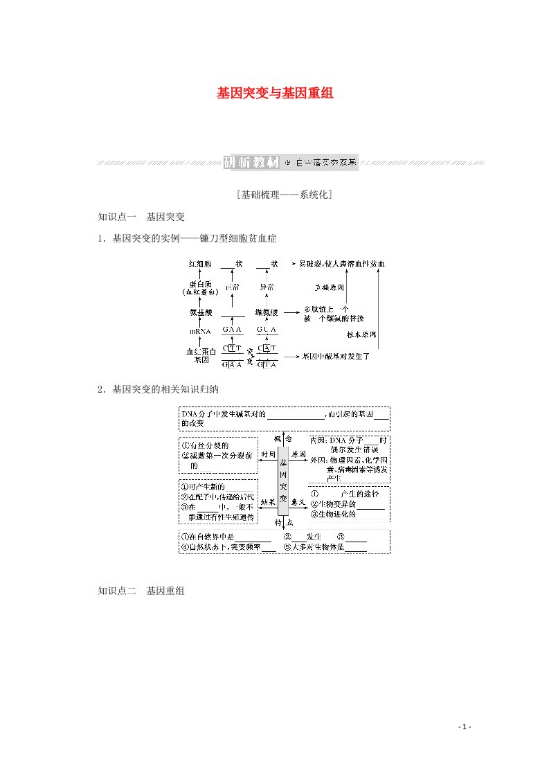 2022学年高考生物一轮复习第三单元生物的变异育种与进化1基因突变与基因重组预习案含解析新人教版必修2